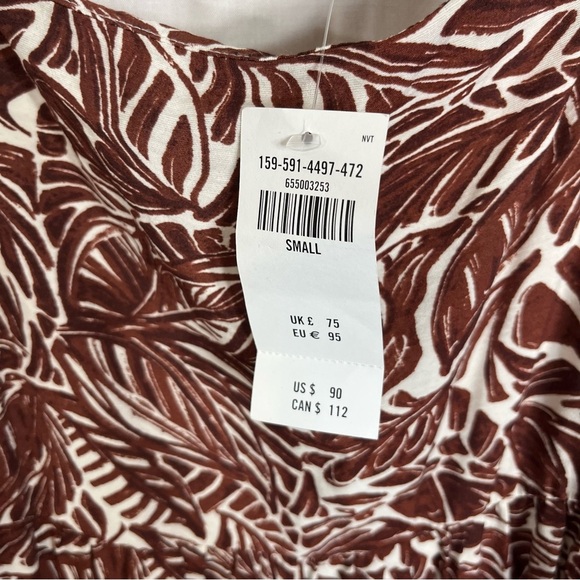 NWT Abercrombie Trapeze Tropical Print Tiered Midi Dress Brown White Small - Picture 9 of 9